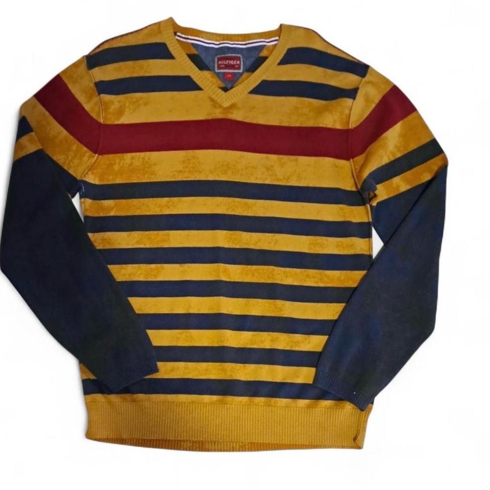 Tommy Hilfiger Men's V-Neck Sweater in Mustard and Navy